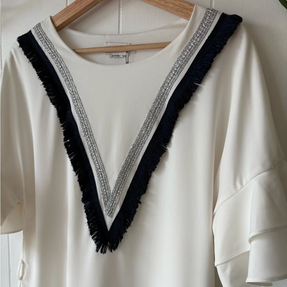 Molly Bracken White Ruffle Sleeve Dress | Size Medium - Picture 3 of 9